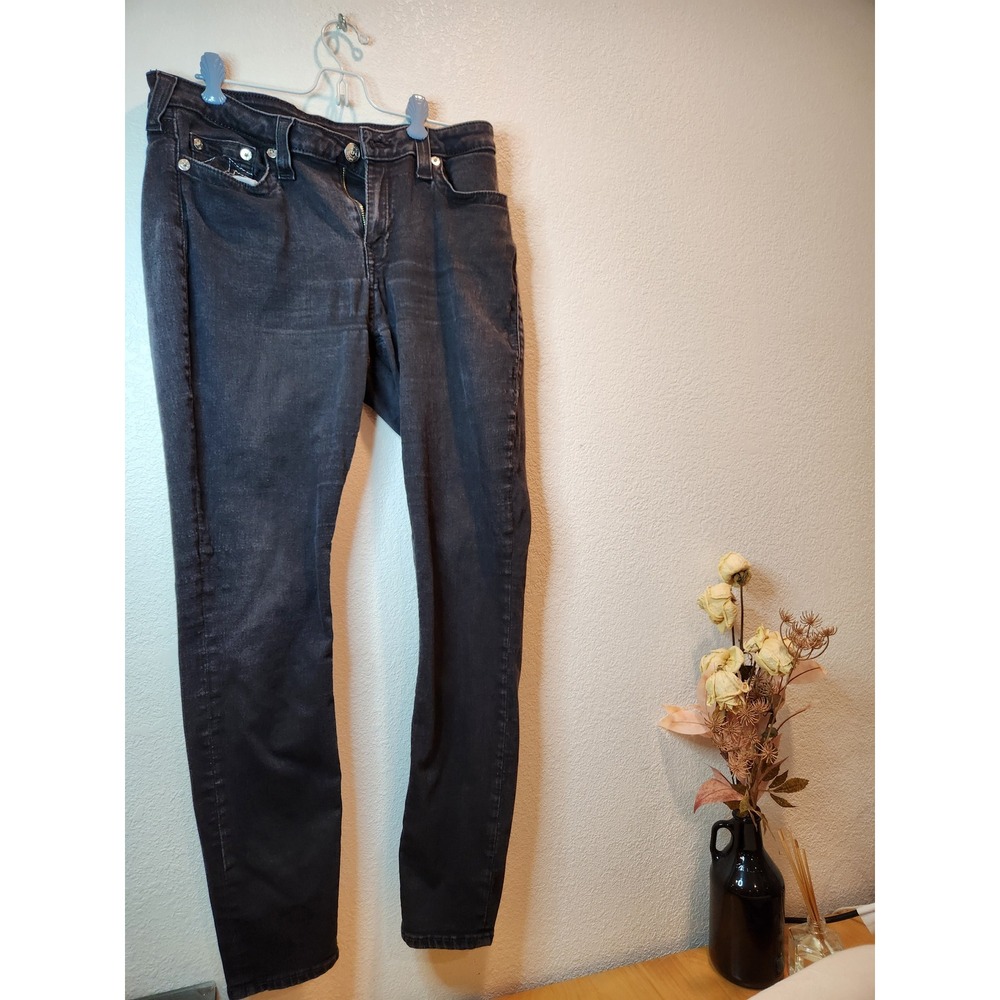 True Religion Curvy Skinny Jeans‎ Black Premium Denim 33W Stretch Mid Rise Y2K